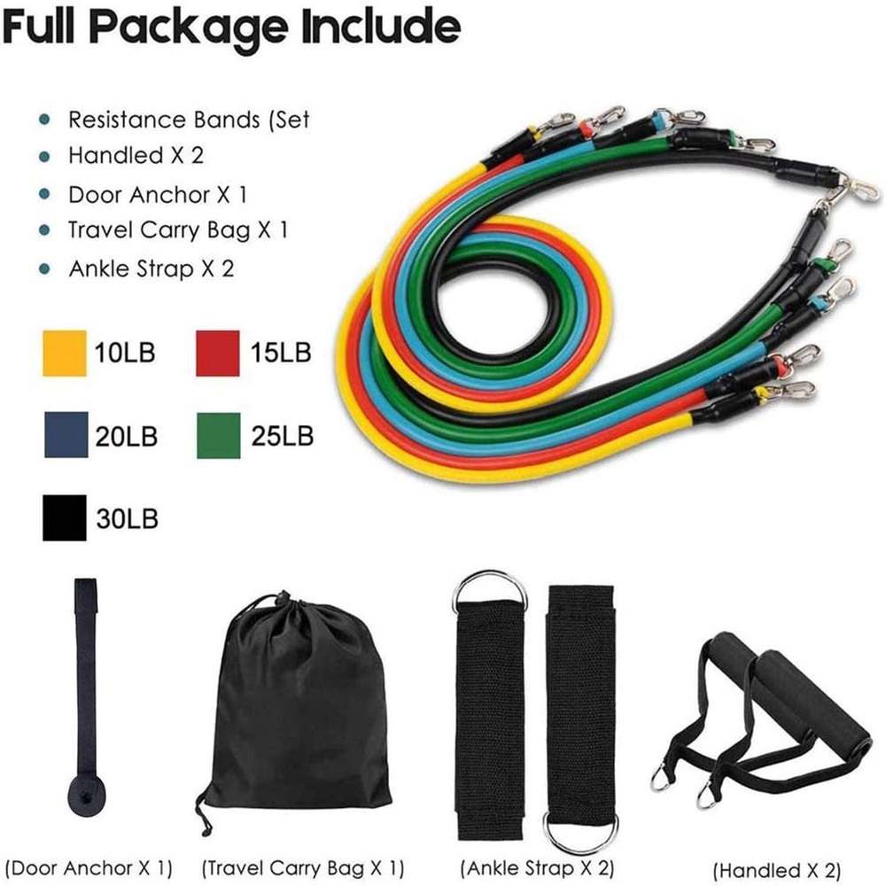 11-Piece Resistance Bands Set for Home Workout, Strength Training & Fitness
